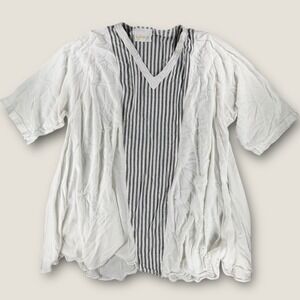 Kin Amora White Striped Tunic‎ Kaftan Top Cotton Rayon Handmade Morocco One Size